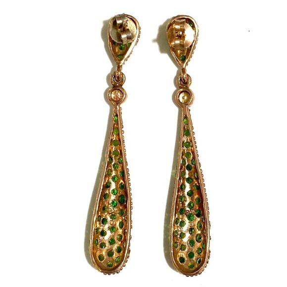 18K Gold Vermeil Russian Chrome Diopiside Pave Drop Earrings - Picture 4 of 10